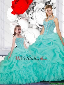 Nuevo estilo de vestido de bola correas Princesita Macthing hermanas vestidos en turquesa