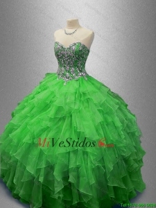 Moda amor moldeado Quinceañera vestidos en verde