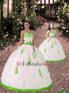 2015 Primavera Apliques Macthing vestido la hermana de Blanca y primavera Verde