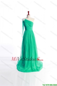 Apliques asequibles verde vestido largo Dama con tren de barrido para el 2016