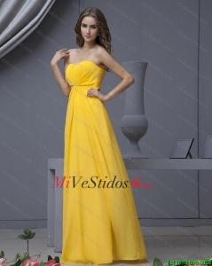 Nuevo estilo Imperio acanalaba amarillas Largas Dama Vestidos