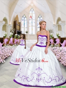 2015 nuevo estilo de bordado blanco y púrpura de la berenjena Hermana vestido Macthing