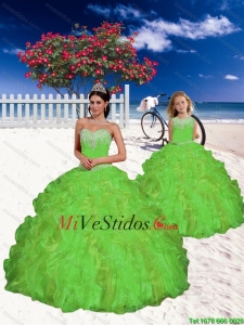 Apliques de moda y rebordear Macthing Hermana vestido en primavera Verde