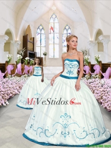 2015 Modesto bordado blanco y azul Macthing Hermana vestido