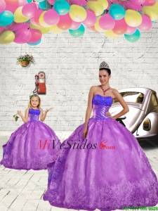 2015 rebordear Lujoso y bordado Macthing vestido hermana en púrpura