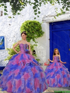 Multi color de moda vestido Princesita con listones y Volantes