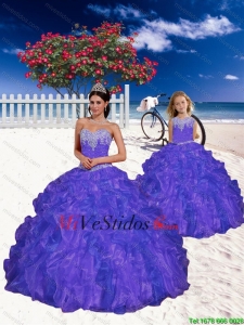 Más populares púrpura Macthing vestido hermana con apliques y rebordear de 2015