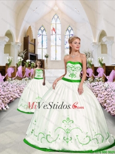 Único bordado blanco y verde de la primavera Macthing Hermana Dress for 2015 Primavera