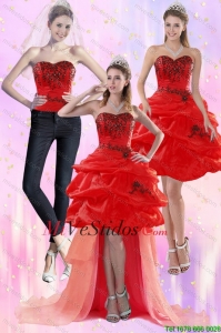 Red de lujo sin tirantes 2015 del vestido de Dama con apliques y Pick Ups