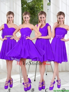 2016 Otoño Una Línea Bowknot Dama Vestidos en púrpura