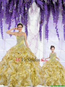 2015 populares organdí de partida y Volantes Oro Princesita vestido