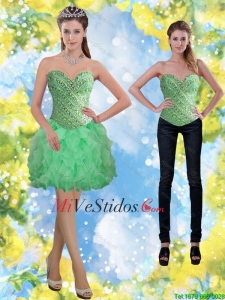 Nuevo Estilo Verde Manzana rebordear y volantes vestido de dama de 2015