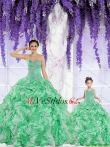2015 Ventas Calientes rebordear y Volantes Verde Macthing Hermana vestido