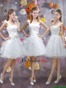 Apliques sofisticados blancos vestidos de dama con Mini Longitud