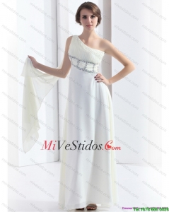 2015 Nuevo estilo de un hombro vestido blanco Dama con Watteau tren y rebordear