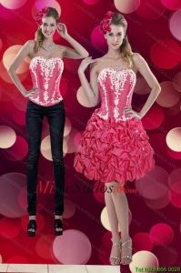 2015 clásico bordado y Pick Ups cariño vestido de dama en Coral Rojo
