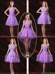2016 populares atado lila vestidos de dama de honor con una línea