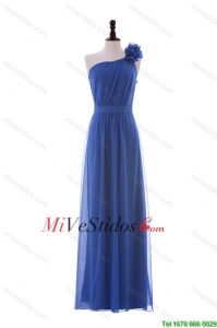El más popular hecho a mano de la flor de un hombro vestidos largos Dama en azul