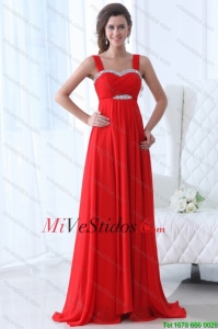 Elegante correas imperio rebordear gasa roja vestido de 2015 Dama