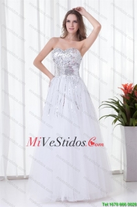 Blanco elegante una línea de novia de tul Foor de longitud de Paillette Dama vestido