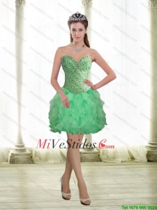 2015 Vestido de Dama Hermosa Manzana verde con listones y Volantes