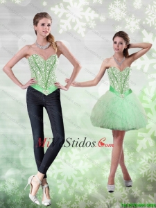 Rebordear romántico y Volantes Manzana Verde Vestido de Dama de 2015