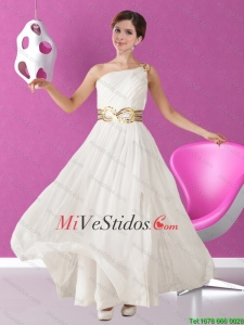 Blanco elegante de un hombro vestido de dama con Lentejuelas Espumosos
