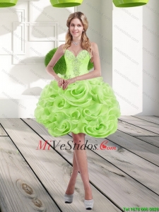 2015 Hermoso cariño corto balanceo Flores Vestido Dama en primavera Verde