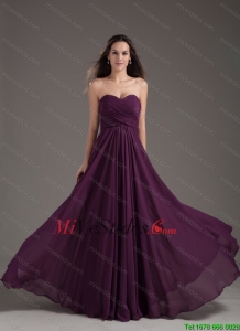 2016 populares vestido de dama del imperio del amor púrpura oscura fruncido de gasa