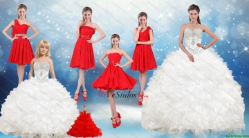 2015 de las colmenas y rebordear Blanco Dulce 16 vestidos y rojo corto Dama Vestidos y Volantes Vestido blanco chica