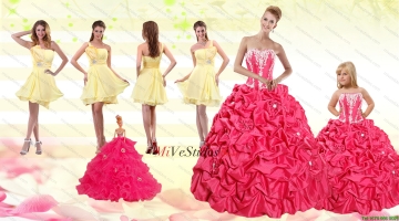 2015 Pick Ups Roja vestido de quinceañera y amarillas de un hombro vestidos de baile y rojo Linda Poco vestido de niña
