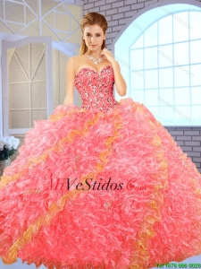 Moda rebordear Multi Color dulce 16 vestidos con bata de pelota