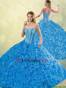Nuevo Estilo Azul Vestidos de quinceañera con cepillo tren para 2016