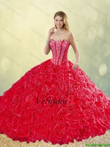 Nuevo estilo del cepillo tren de laminación Flores Vestidos de quinceañera en Rojo