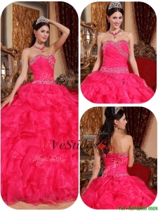 Hermoso Vestido de bola rebordear Sweet 16 vestidos en Coral Rojo