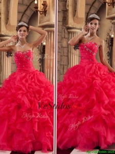 Rojo de lujo de novia Vestidos de quinceañera con Volantes