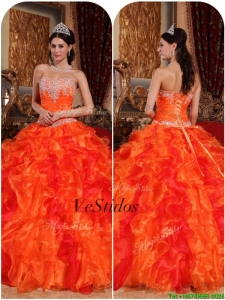 Exquisito naranja Quinceañera Vestidos con Appliques y rebordear