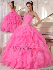 Popular Hot Pink Bola vestido sin tirantes de vestidos de quinceañera