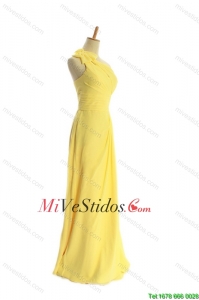 Clásicos de un hombro largas amarillas Dama Vestidos con Bowknot