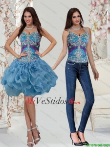 Moda 2015 Apliques y balanceo Flores correas vestido de dama en color multi