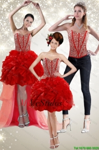 Nuevo estilo 2015 Vestido de Dama roja con rebordear y Volantes