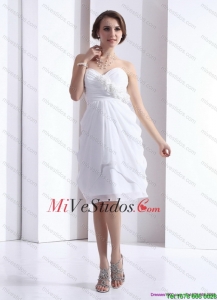 2015 Perfecto cariño vestido blanco Dama con Hand Made Flores y acanalar