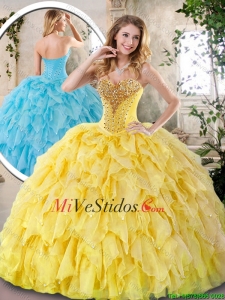 Elegante Yellow Vestidos de quinceañera con Volantes Bordoneado y