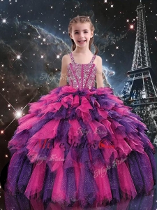 Magnífico vestido de bola de 2016 la niña desfile vestidos con rebordear