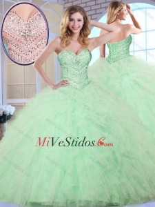 Hermoso Vestido de bola Verde Manzana dulce 16 Vestidos con rebordear y volantes