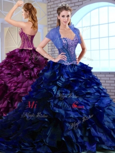 2016 Hermosa cepillo tren Volantes y Apliques Quinceañera vestidos en azul real