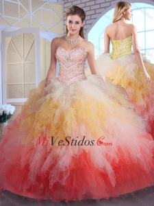 Romántico Vestido de bola Dulces 16 vestidos en color multi con rebordear y volantes
