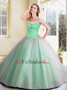 2016 Baratos del vestido de bola que rebordea los vestidos de quinceañera en Apple verde