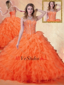 2016 Clásicos de novia volantes Quinceañera vestidos de rojo anaranjado