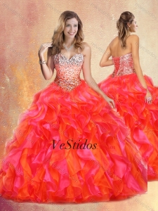 Pretty vestido de bola del Multi color Vestidos de quinceañera 2016 con rebordear y volantes